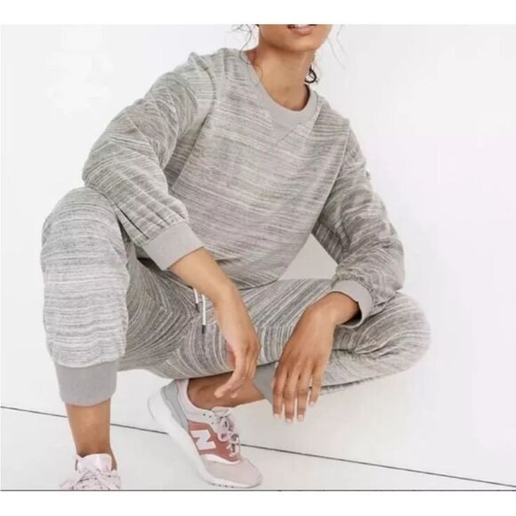 Madewell Velour Space Dyed Gray Slim Jogger 2 Piece Lounge/Travel Set! - Picture 1 of 13